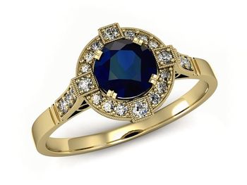 Złoty pierścionek z szafirem z brylantami złoto - 15098zsz - 1