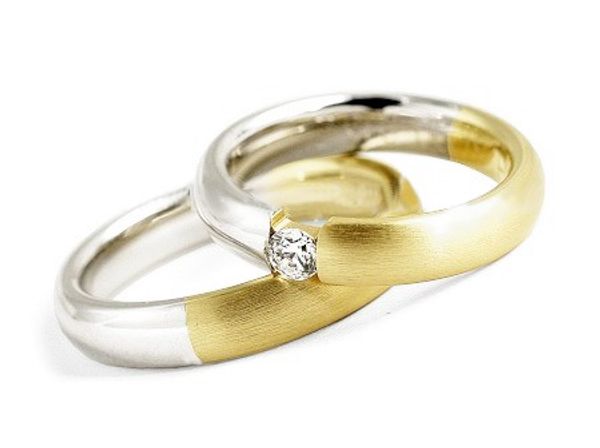 Obrączki ślubne z brylantem żółte białe złoto - 2581290o