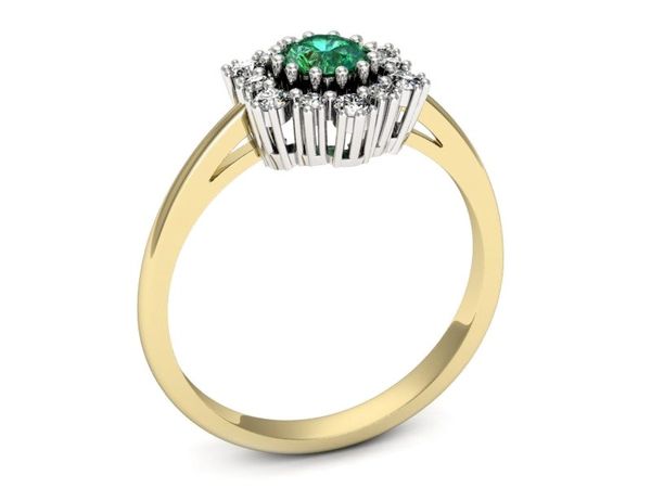 Złoty pierścionek ze szmaragdem i brylantami - P15075BZSM