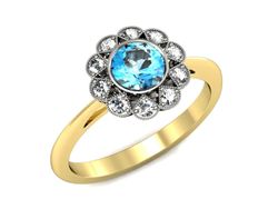 Pierścionek topaz i brylanty białe i żółte złoto - P15149zba